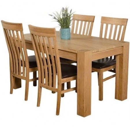 Chunky1m2 : Bàn Ăn Gỗ Sồi 1m2 + 4 Ghế ( 5N - Mặt Nệm PU )